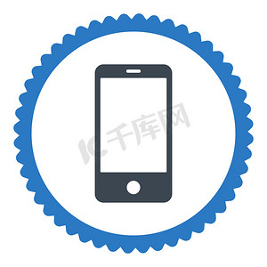 智能手机扁平光滑的蓝色圆形邮票图标