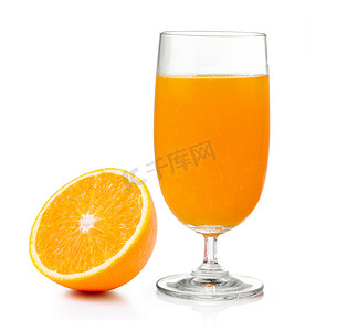 橙汁海报免费摄影照片_白色背景中分离出的橙汁和橙子