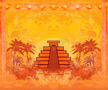 玛雅金字塔，奇琴伊察，墨西哥-垃圾抽象背景
