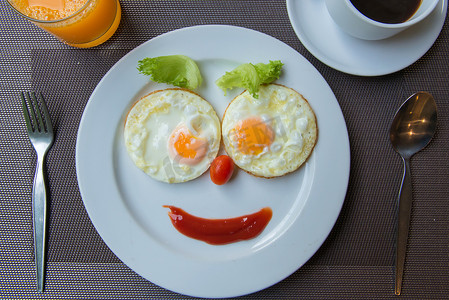 happy摄影照片_Happy Face 早餐煎蛋加咖啡