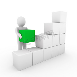 人体白色摄影照片_3d 人体立方体盒绿色白色