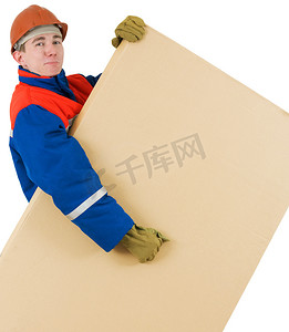 安全生产背景海报摄影照片_有箱子的劳工
