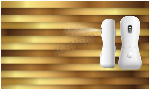 金色背景上房间清新剂喷雾的模拟插图