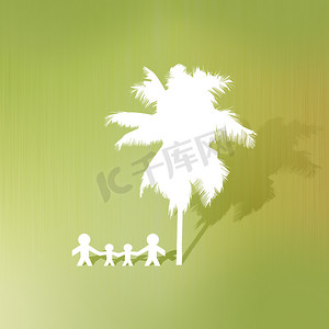 椰子树剪纸摄影照片_抽象背景下的椰子树和剪纸家族