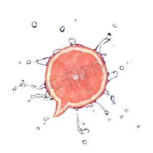 动图对话框摄影照片_葡萄柚形状的对话框与水滴隔离在 w