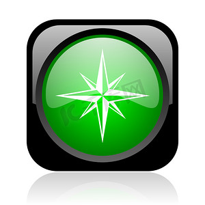 指南针黑色和绿色方形 web 光泽图标