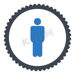 男人平光滑的蓝色圆形邮票图标