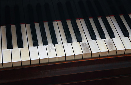 老式钢琴摄影照片_关闭旧的老式钢琴键盘