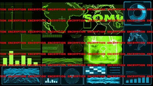 通过勒索软件加密警告文本监控数字闭路电视绿色调图条雷达攻击