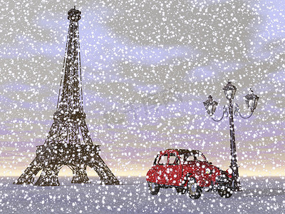 冬天的巴黎，法国 — 3D 渲染