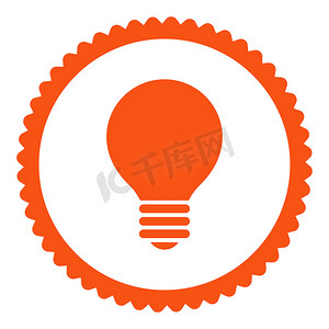 电灯泡平橙色圆形邮票图标