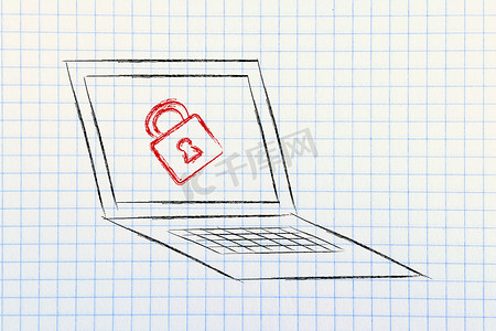 带锁的电脑：互联网安全和机密信息