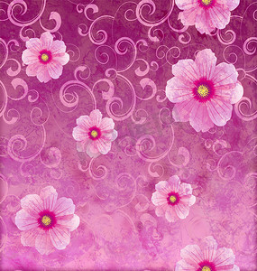 520浪漫节日促销海报摄影照片_粉色花朵浪漫春天复古背景，爱与可爱