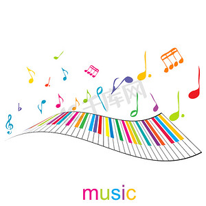 音乐音乐海报摄影照片_带有钢琴键和音符的音乐海报