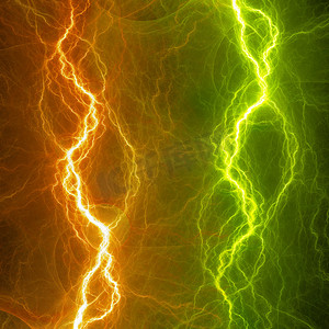 橙色闪电摄影照片_绿色和橙色闪电