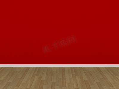 红墙和木地板，3d