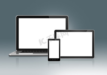 科技风方框摄影照片_高科技笔记本电脑、手机和数字平板电脑