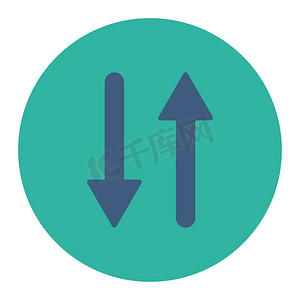 箭头交换垂直平面钴和青色圆形按钮