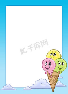 卡通乳霜摄影照片_与卡通冰淇淋的框架