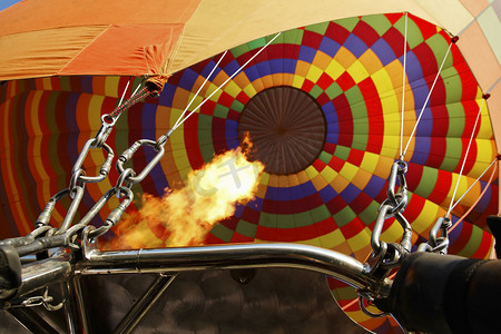 热气球操纵喷气式飞机的火焰