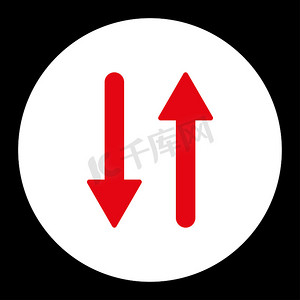 箭头交换垂直平面红色和白色圆形按钮