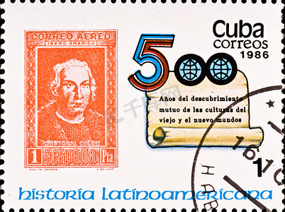 华诞摄影照片_纪念古巴历史 500 年的邮票