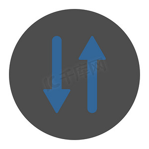 箭头交换垂直平面钴和灰色圆形按钮