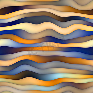 蓝色流体渐变摄影照片_光栅无缝蓝色橙色渐变扭曲波浪线图案