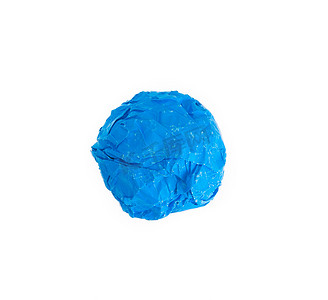 蓝色褶皱纸摄影照片_被弄皱的彩色纸球