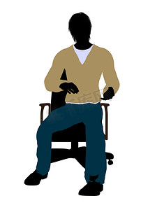 插画椅子摄影照片_穿着休闲装的男性坐在椅子上插画剪影
