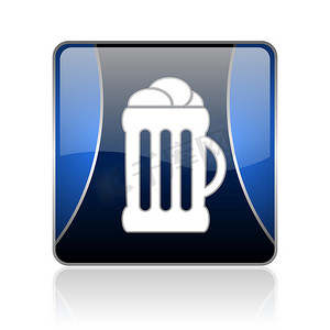 啤酒蓝色方形 web 光泽图标