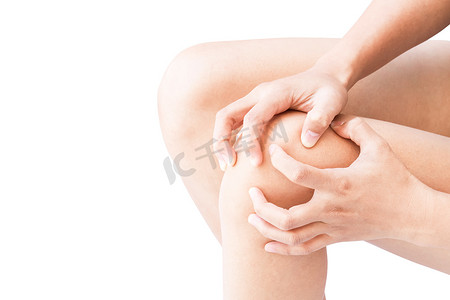 特写女性手握膝盖疼痛症状、保健和
