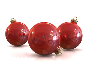 光泽球摄影照片_很少有红色圣诞光泽和闪亮的球被隔离