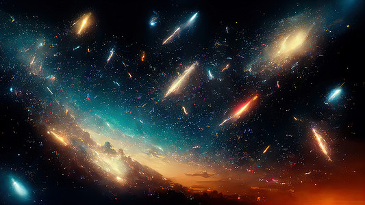 空间有星星和飞翔的彗星插画