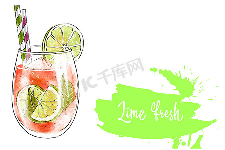 Colorfu 手绘插图，新鲜水果的美味冰沙。
