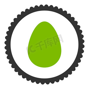 绿色食物插图摄影照片_鸡蛋扁平生态绿色和灰色圆形邮票图标