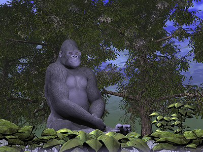 大猴子摄影照片_大猩猩猴子思考 — 3D 渲染
