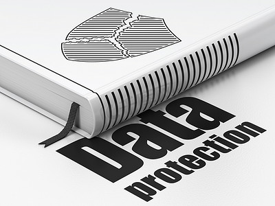 保护概念：书破盾，白色背景上的数据保护