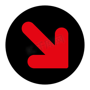 向下箭头向右平面密集红色和黑色圆形按钮
