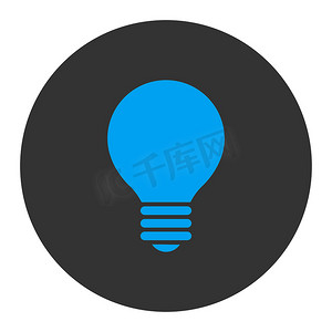 电灯泡平蓝色和灰色颜色圆形按钮