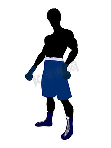 非洲裔美国男性拳击手插画剪影