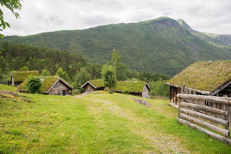 生态博物馆摄影照片_挪威生态博物馆的老房子