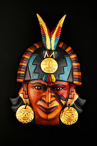 印度玛雅阿兹特克陶瓷面具上黑色孤立