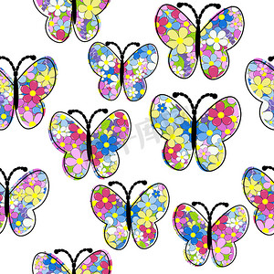花卉图案蝴蝶无缝模式