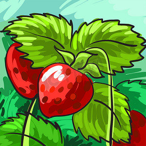 在绿色背景上为您设计的成熟草莓。