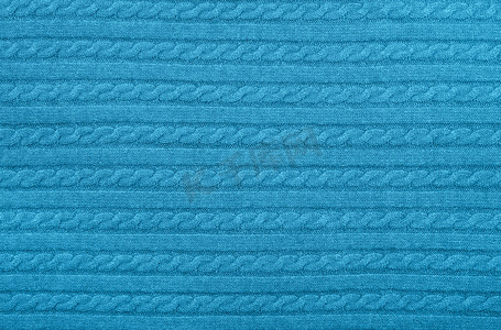 蓝色针织羊毛织物的背景纹理
