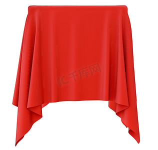 背景窗帘摄影照片_方形底座上的红布
