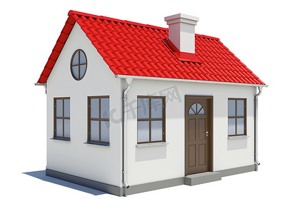 红色屋顶的小三维房子