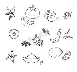 动物小插图摄影照片_肉桂，辣椒，西红柿，干，辣椒粉，水果，森林，香料，插图，
