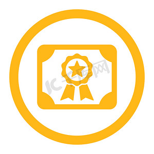 黄色证书摄影照片_证书平面黄色圆形字形图标